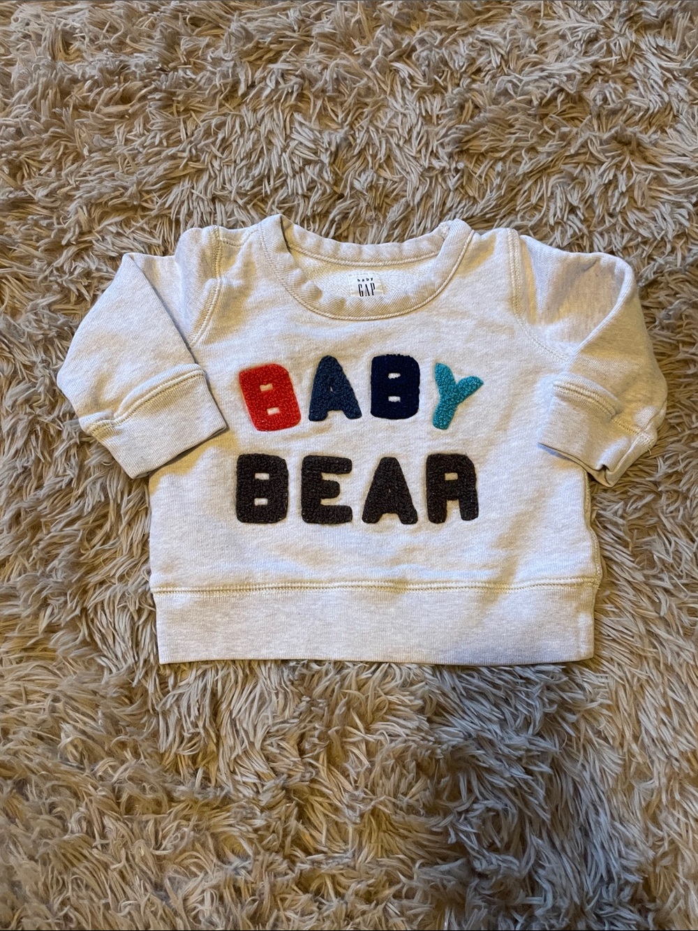 5/$25 GAP White 'Baby Bear' Crewneck Sweatshirt with Multicolor Letters *6-12